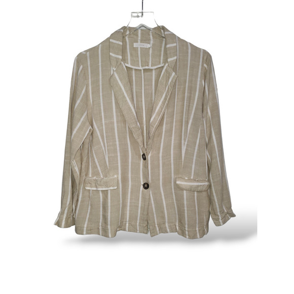Lush Linen Blend Size Large Cream Striped Two Button Lightweight Jacket Coastal - Picture 1 of 7